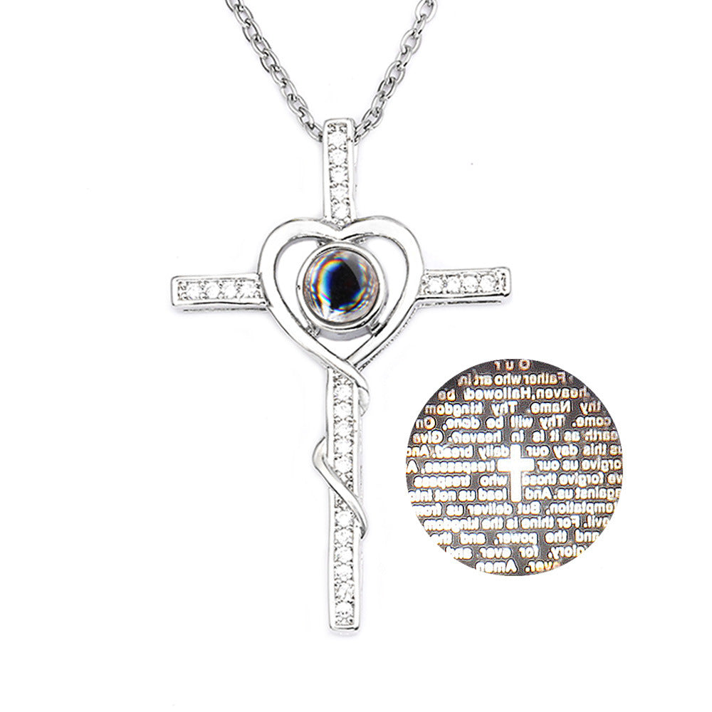Creative Heart-shaped Cross Projection Necklace Personality