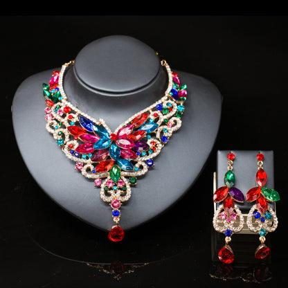 2026 speed selling explosion, African, European and American color exaggerated bride necklace earrings set of alloy manufacturers