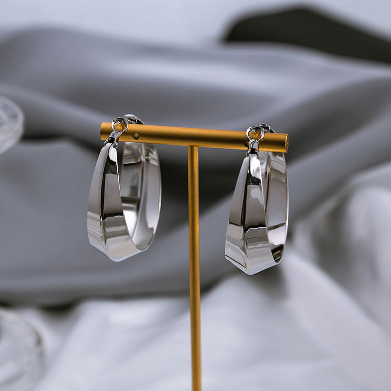 Mirror Polishing Metallic Exaggerated Geometry Round Ring Earrings