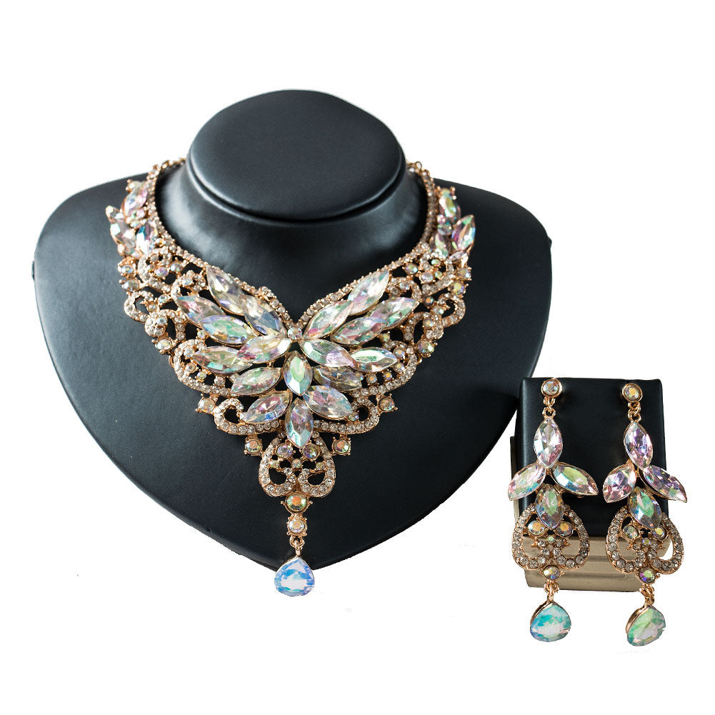 2026 speed selling explosion, African, European and American color exaggerated bride necklace earrings set of alloy manufacturers