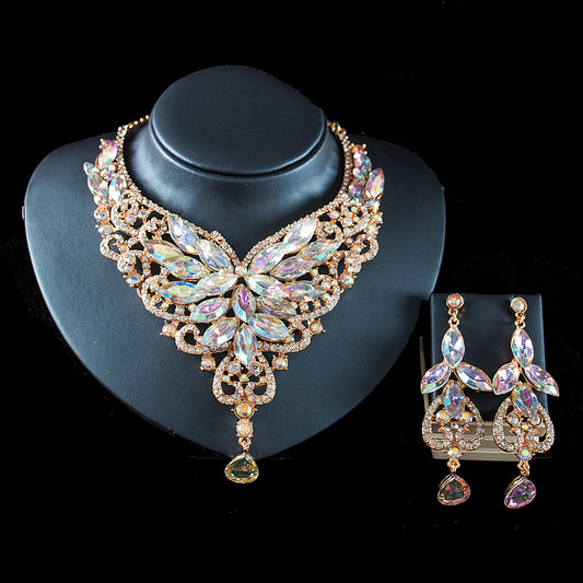 2026 speed selling explosion, African, European and American color exaggerated bride necklace earrings set of alloy manufacturers