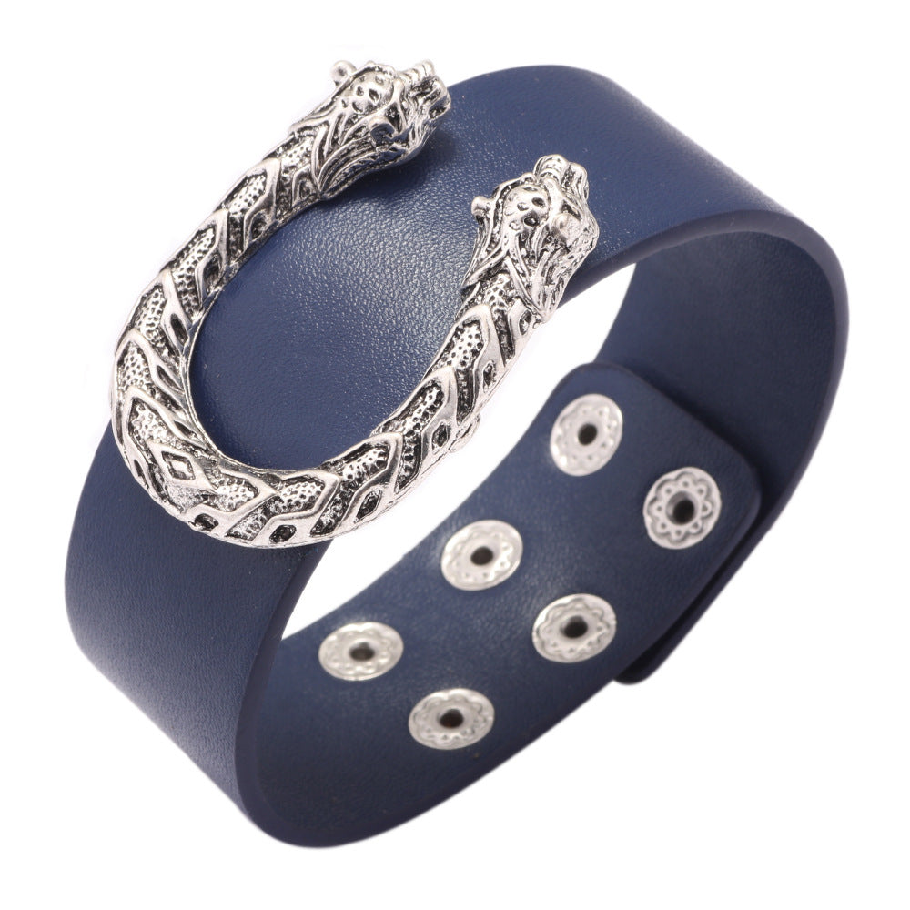 Leopard head U-shaped alloy simple bracelet