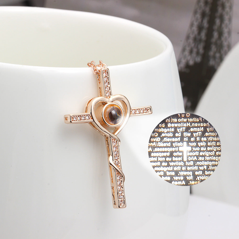 Creative Heart-shaped Cross Projection Necklace Personality