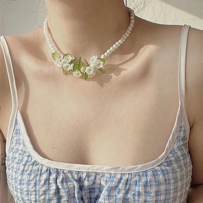 Spring Flower Lily Of The Valley Pearl Necklace