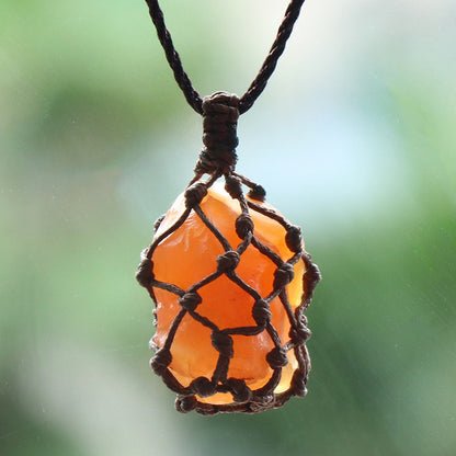 Rough Stone Mesh Pendant Crystal Agate Woven Necklace