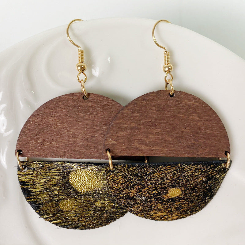 Leopard Print Horsehair Cowhide Earrings With Bohemian Gold Dots