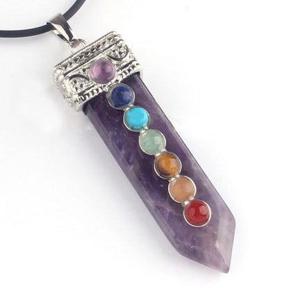 Natural Gemstone Crystal Seven Chakra Crystal Sword Pendant Necklace
