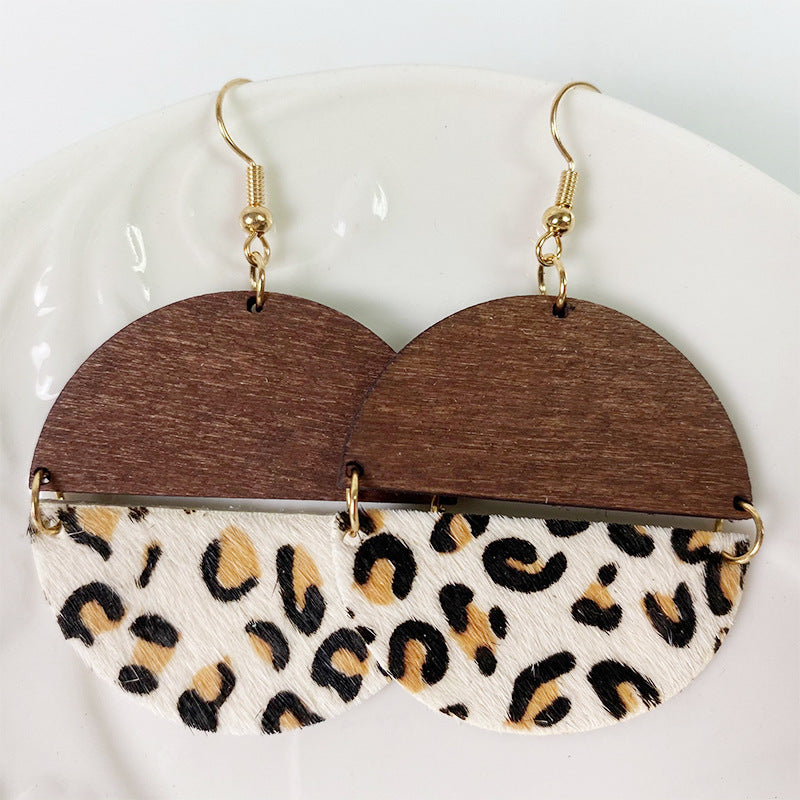 Leopard Print Horsehair Cowhide Earrings With Bohemian Gold Dots
