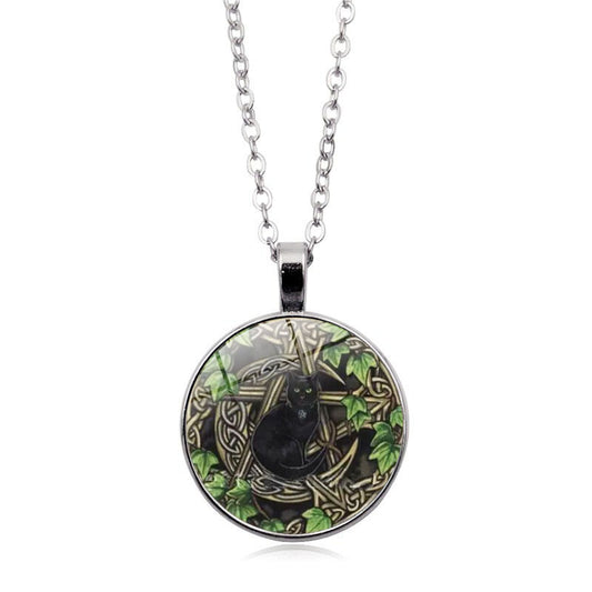 Five-pointed Star Black Cat Time Stone Pendant Necklace For Women