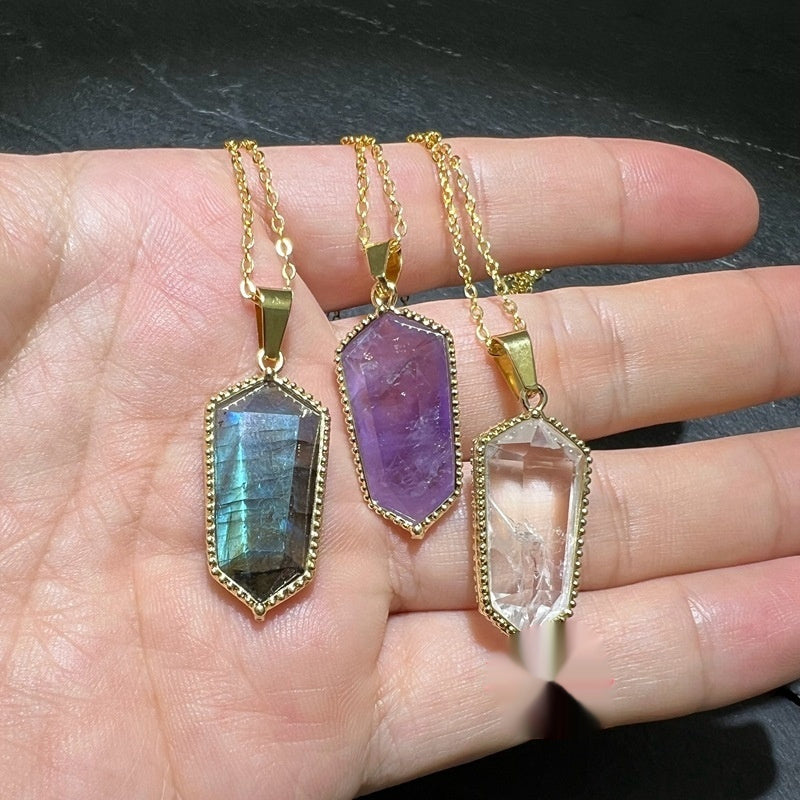 Natural Amethyst Crystal Agate Pendant Rough Stone Gemstone Necklace
