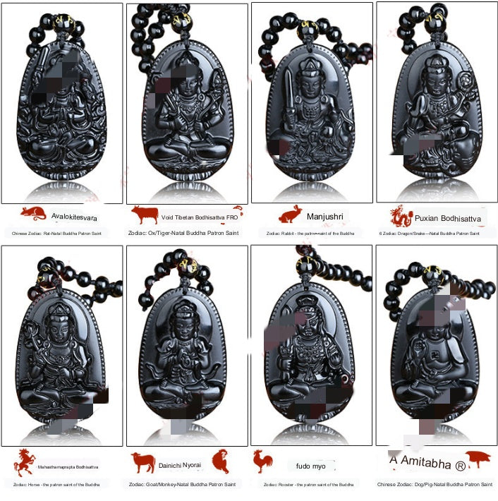 Natural Crystal Obsidian Raw Stone Polished Carved Pendant Necklace Ornaments