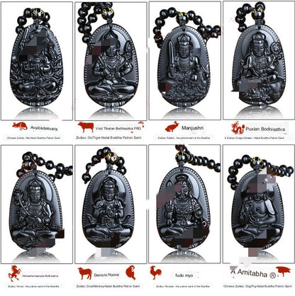 Natural Crystal Obsidian Raw Stone Polished Carved Pendant Necklace Ornaments