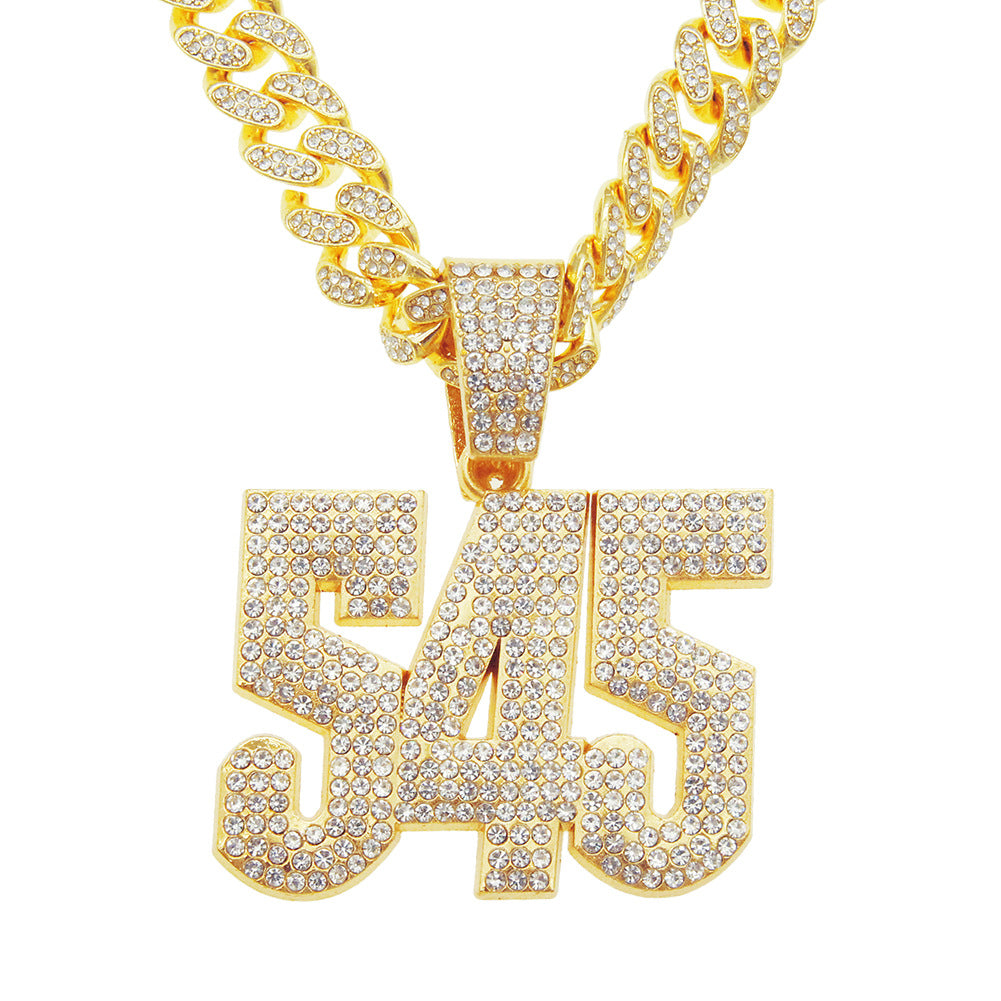 Hip-hop Full Diamond Three-dimensional Number Pendant Necklace For Men