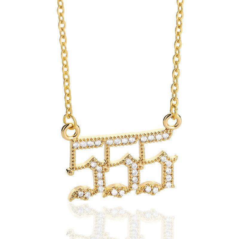 Minimalist Micro Zirconia Numeral Angel Pendant Necklace