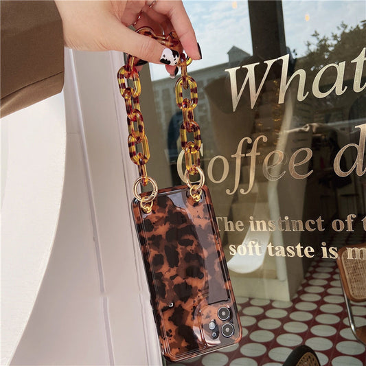 Ins European And American Leopard Print Mobile Phone Case Crystal Bracelet Couple Female
