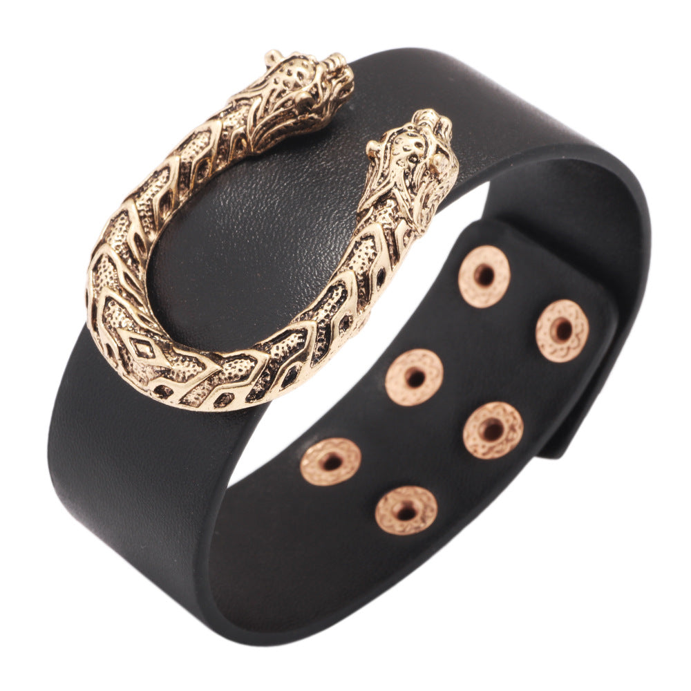 Leopard head U-shaped alloy simple bracelet