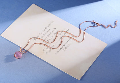 Korean version of the necklace rose gold natural hibiscus stone crystal rabbit female pendant