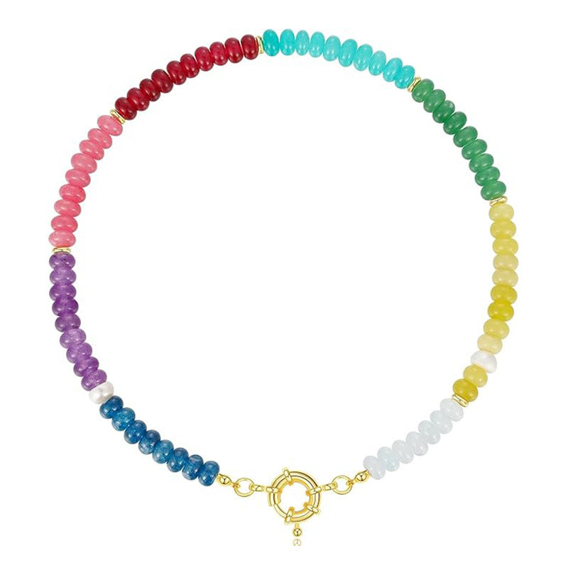 Beaded Gemstone Necklace For Women 11 Styles, Colorful Boho Bead Choker, Natural Stone Surfer Beach Necklace, 14K Gold Plated, Handmade Summer Jewelry