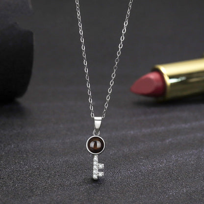 Minimalist Pure Silver Key Pendant Photo Projection Necklace