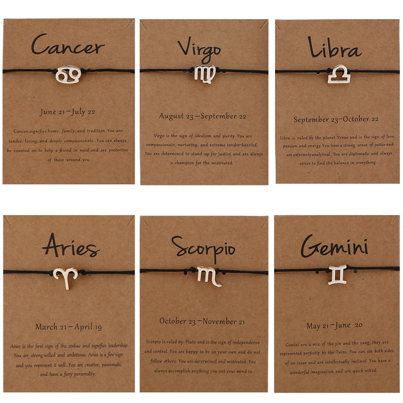 12 Constellation Zodiac Sign Rope Bracelet Adjustable Couple Bracelets