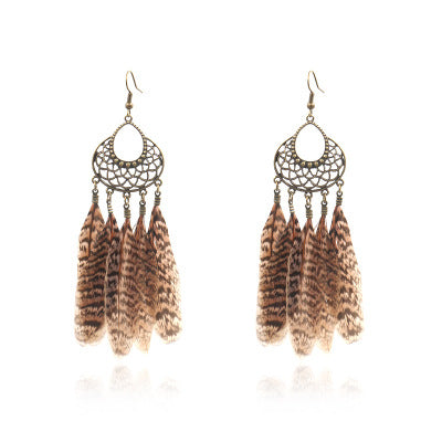 Wild Leopard Feather Tassel Earrings