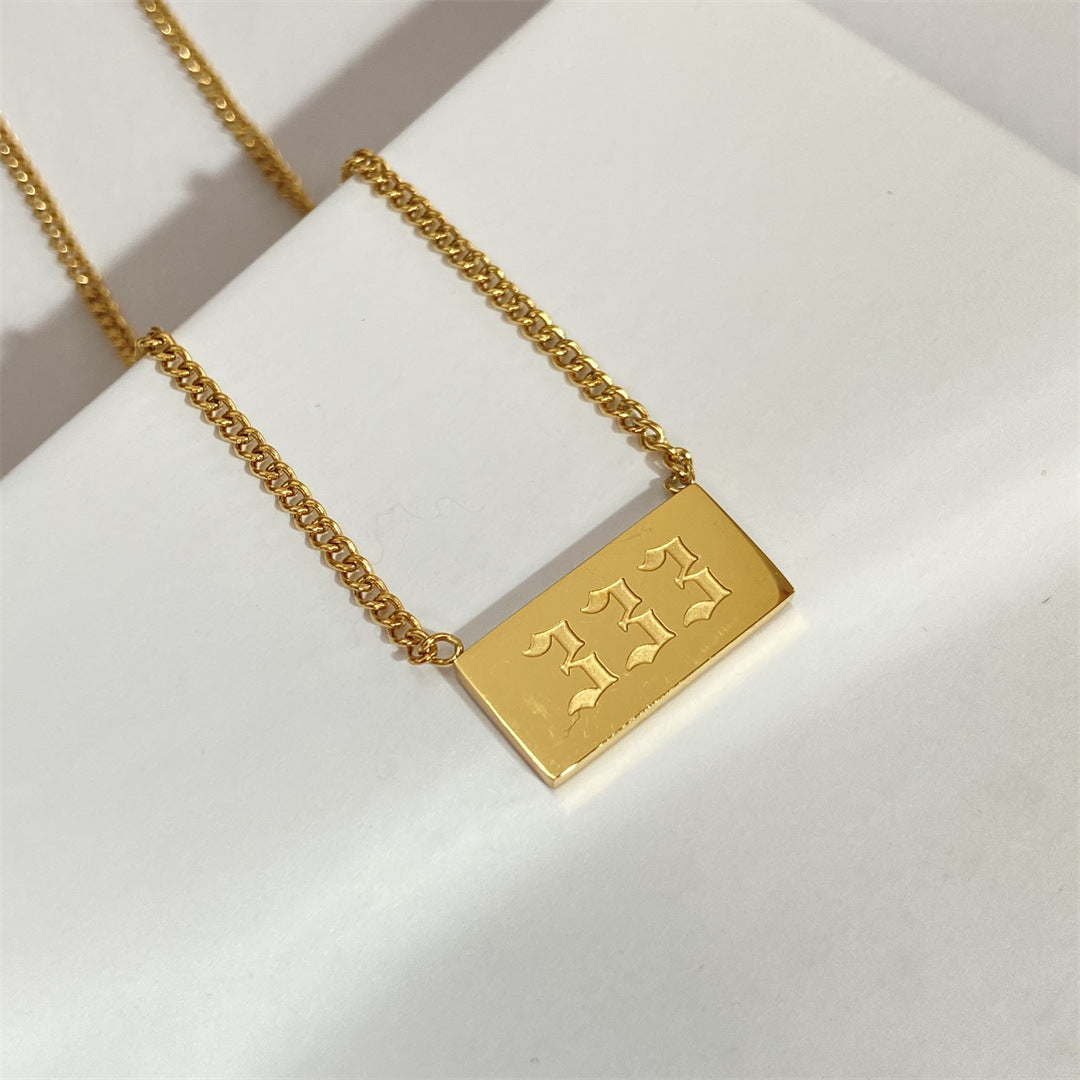 Lucky Angel Number Square Tag Necklace