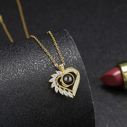 S925 Silver Half Moon Diamond Projection Necklace