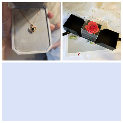 S925 Silver Romantic Colorful Photo Projection Necklace Heart Shaped Pendant Necklace