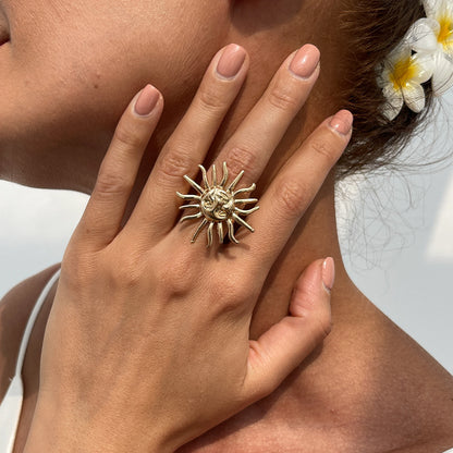 Exaggerated Face Sun Alloy Ring Suit Vacation Beach Geometric Adjustable Ring