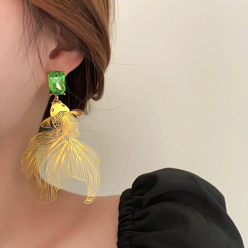 Retro Fish Exaggerated Pendant Earrings