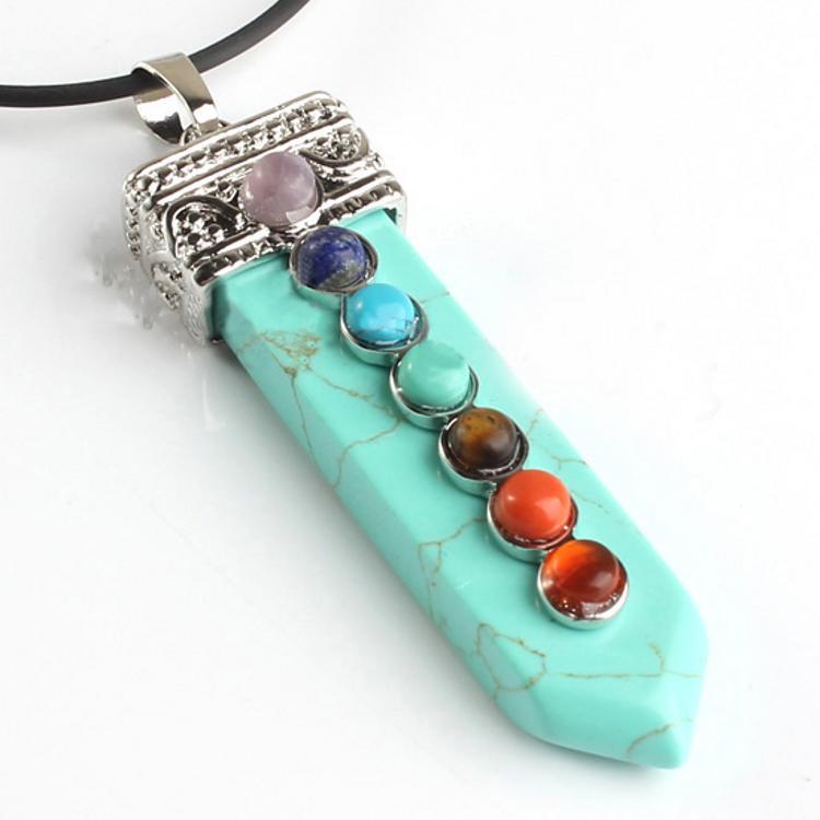 Natural Gemstone Crystal Seven Chakra Crystal Sword Pendant Necklace
