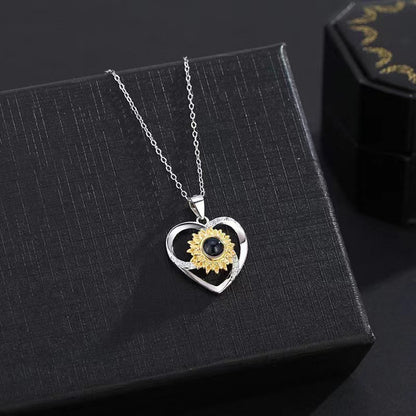 925 Silver Sunflower Projection Necklace For Women