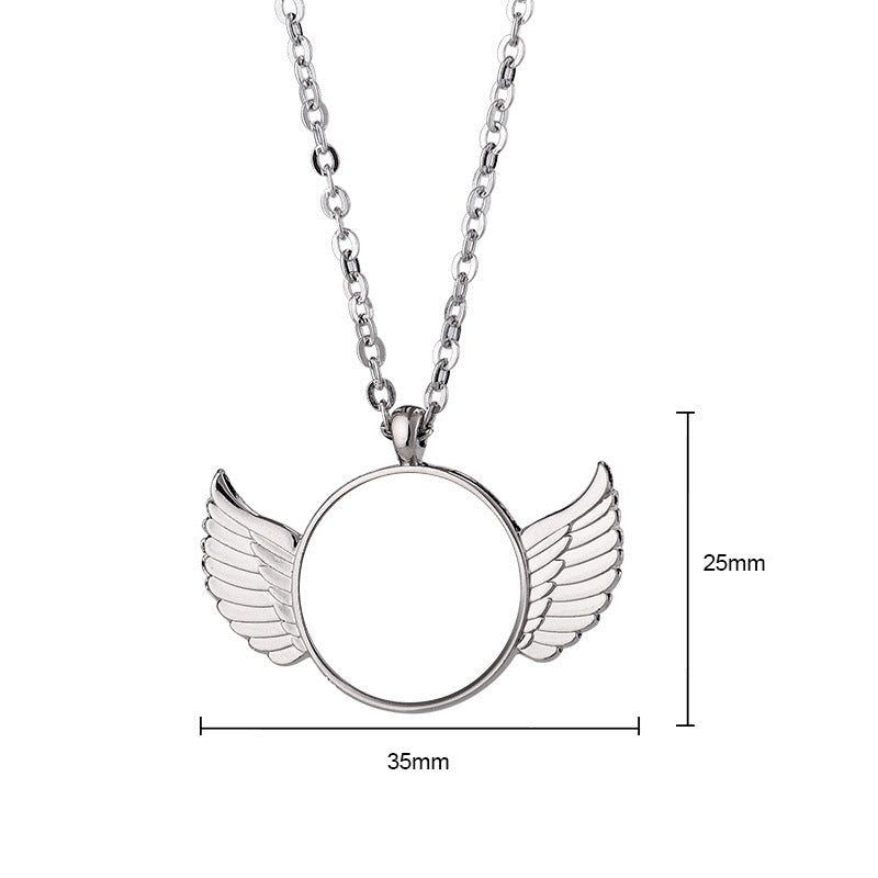 Heat Transfer Pendant Angel Wings Flat Necklace