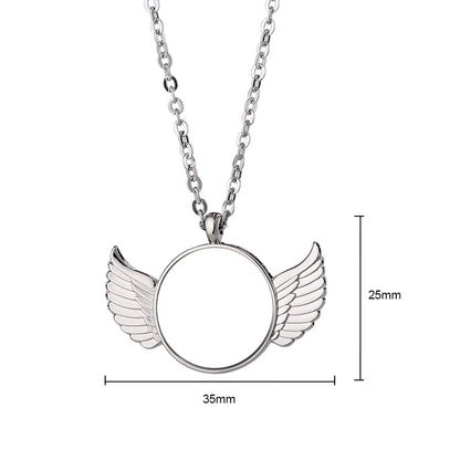 Heat Transfer Pendant Angel Wings Flat Necklace