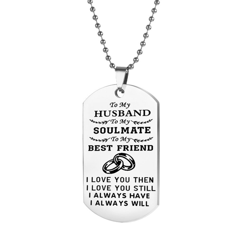 Love Necklace Keychain TO MY HUSBAND WIFE To My Soulmate Best Friend Silver Tag Pendant Necklace Key Chains For Couples