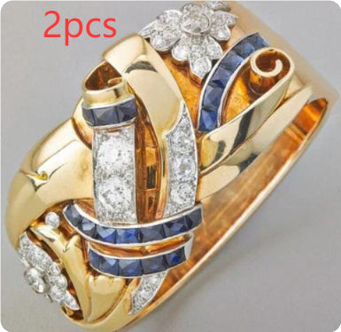 Retro Hollow Ring European And American Exaggerated Flower-shaped Zircon