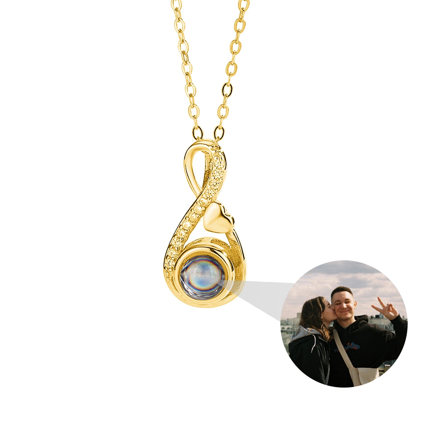 Sterling Silver 8-ring Love 100 Languages Projection Necklace