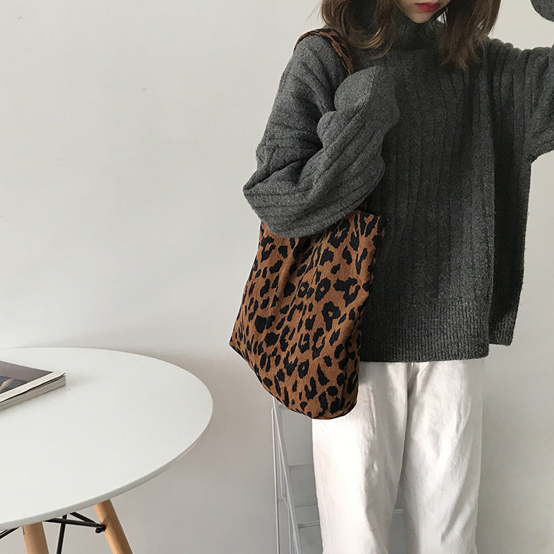 Autumn And Winter Leopard Print Large-capacity Shopping Bag