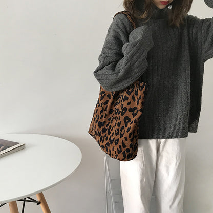 Autumn And Winter Leopard Print Large-capacity Shopping Bag