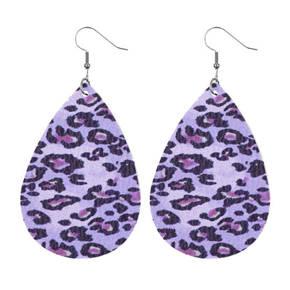 Leather Earrings With Drop-shaped Leopard Print On Both Sides