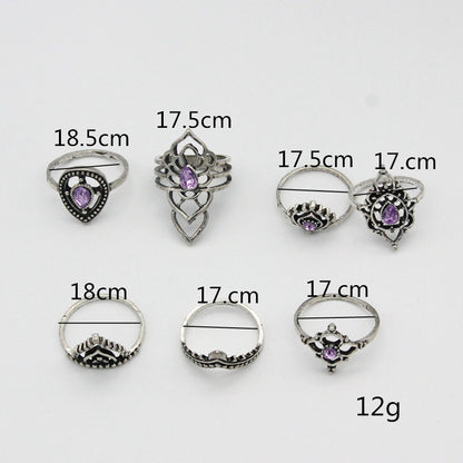 Vintage Purple Crystal Triangle Alloy Ring Set
