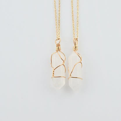 Geometric Hexagonal Column Quartz Necklace Pendant Natural Stone Bullet Crystal