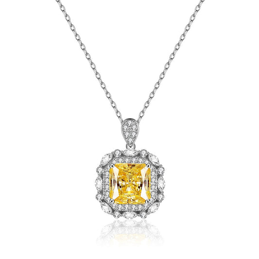 2026 New S925 Through Sterling Silver Necklace High Carbon Diamond Radiant Cut Pendant Collarbone Chain Heavy Duty Ho Set Yellow Diamonds