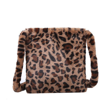 Leopard print plush crossbody bag
