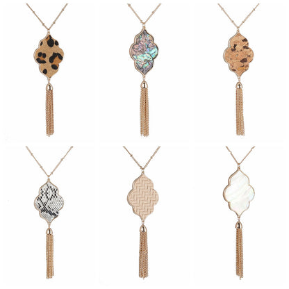 Abalone Shell Leopard Pattern Tassel Necklace