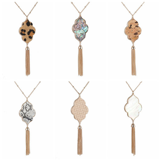 Abalone Shell Leopard Pattern Tassel Necklace