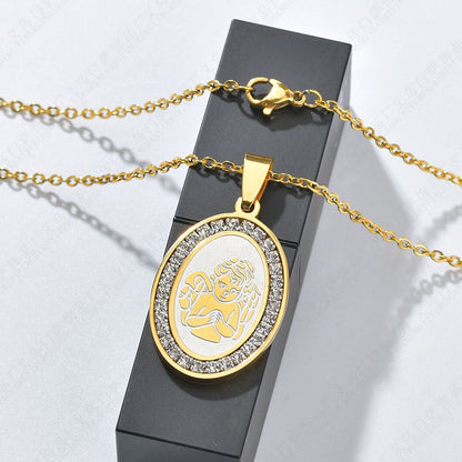 Lady Guardian Angel Stainless Steel Oval Clavicle Chain