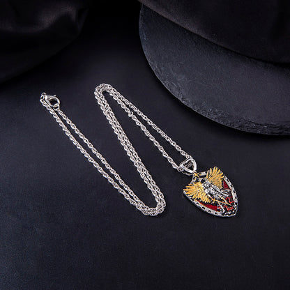 Christian Angel Michael Shield Pendant Necklace Men Vintage Cross Winged Knight Necklaces Religious Amulet Jewelry