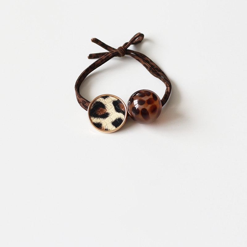 Leopard print round bead hair rope