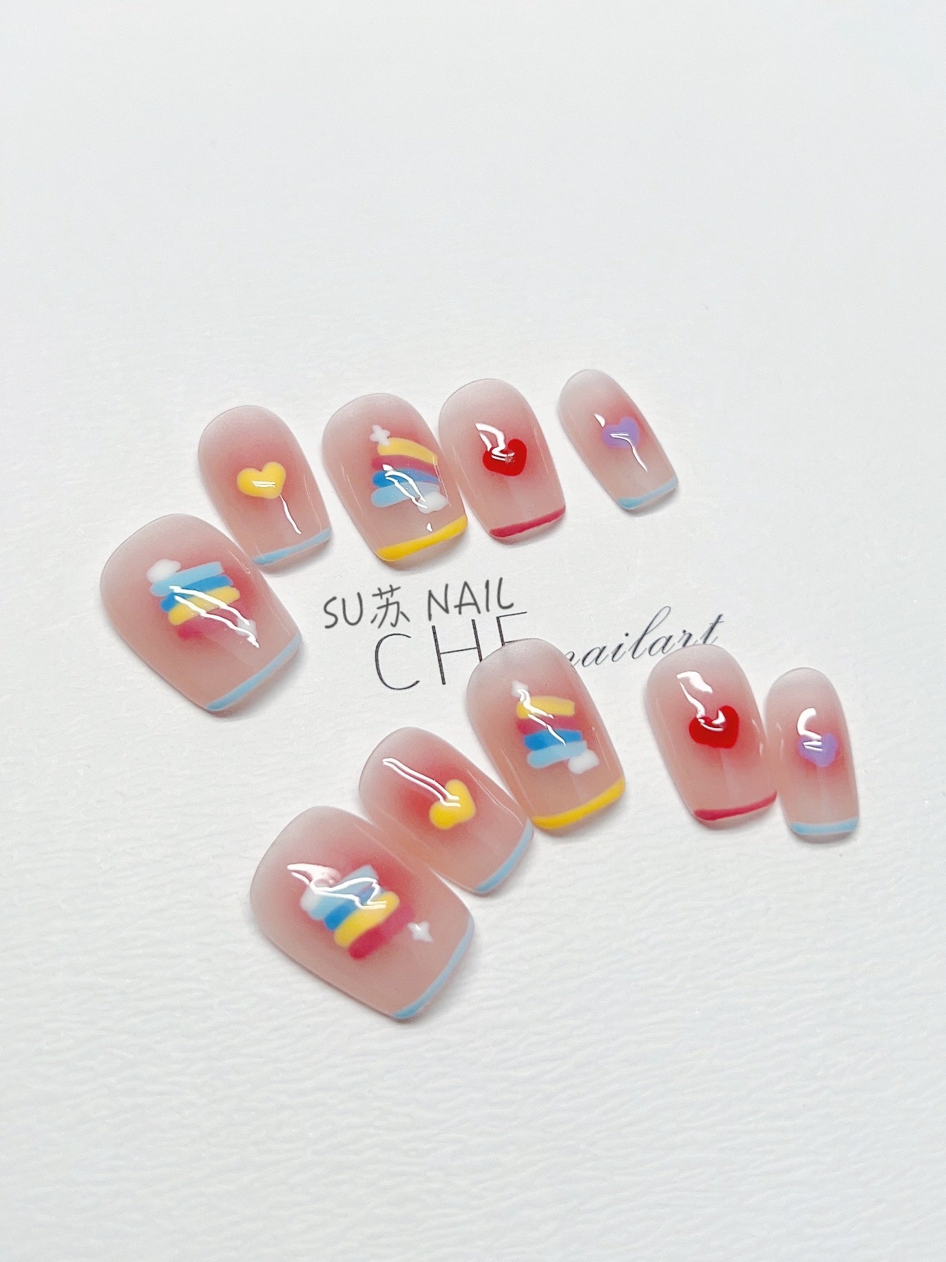 Handmade Custom Wear Nail Rainbow Candy